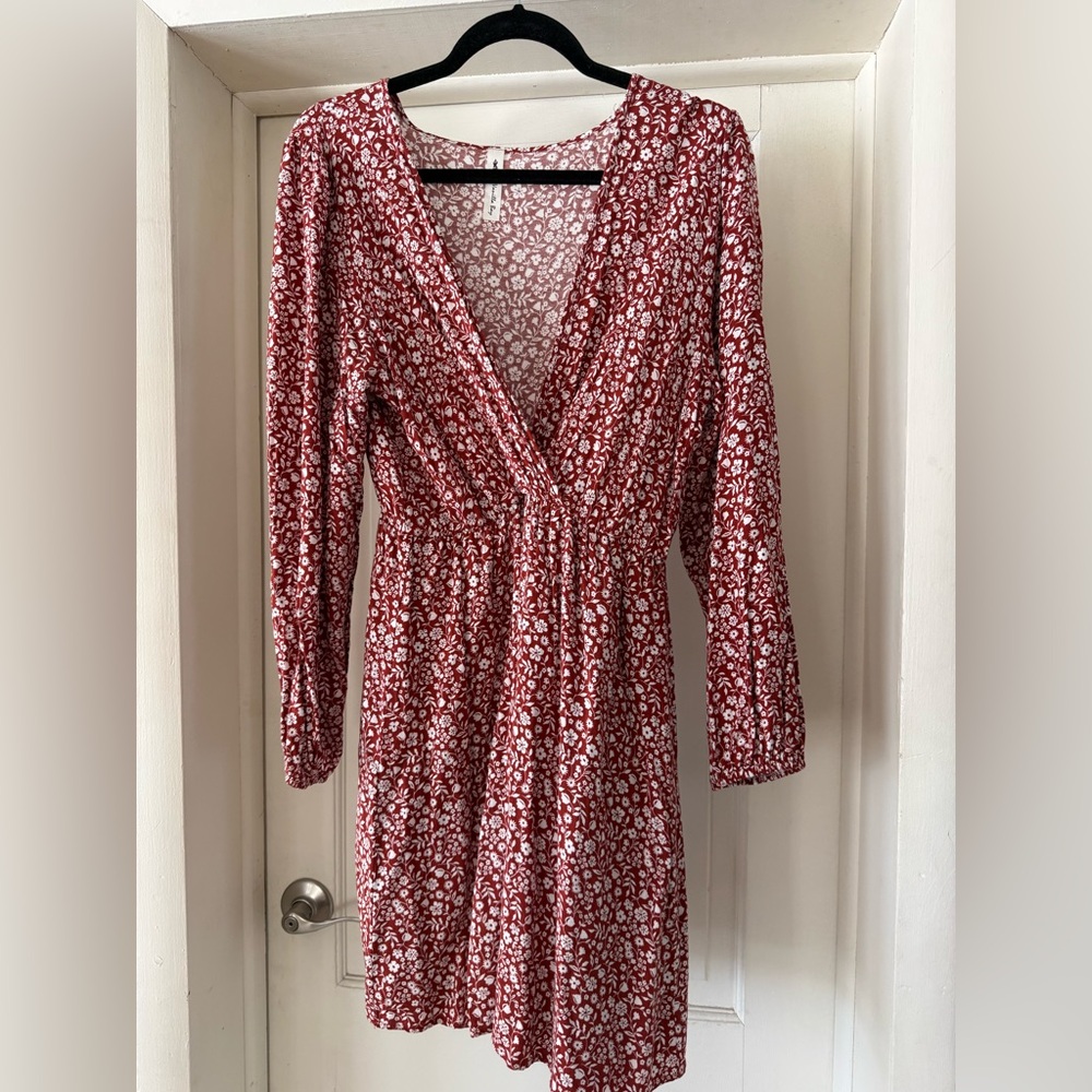 Vanilla Bay Red and White Floral Long Sleeve Dress